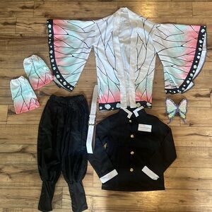 Cosplay Shinobu Kocho Costume Kimono Anime Children Halloween plus wig!